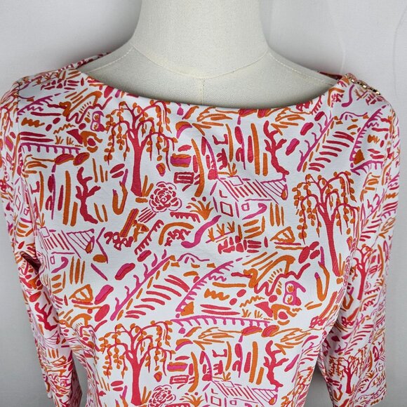 J. McLaughlin Top Small Catalina Cloth Pink Orange Village Print Career - Picture 2 of 10